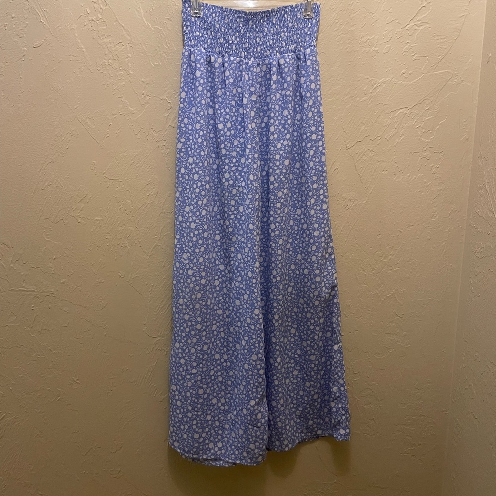 Sienna Sky Blue Floral Smocked-Waist Maxi Skirt